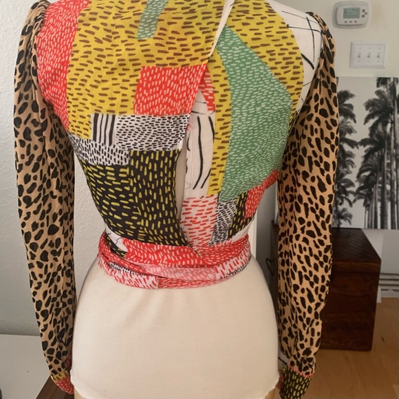 blink London Multicolored long sleeved faux wrap top w wrap tie sash at hem - Picture 10 of 16